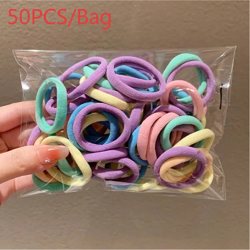 50PCS Four Seasons Elastic Hair Bands Girls 4CM Sweets Scrunchie Rubber Band Hair Ties Clips Headband Hair Accessories