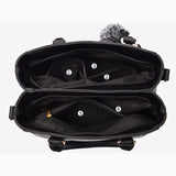 Leather messenger handbag for women featuring embroidery and hairball design, stylish HSF Marketplace purse for everyday use.