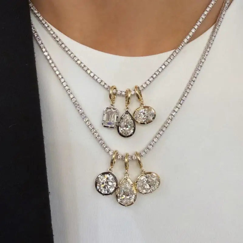 Elegant women's geometric zircon pendant necklace by HSF Marketplace on a simple background