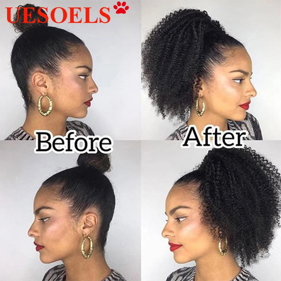 HSF Marketplace Afro curly wrap-around clip-in ponytail human hair extension, 8–20 inch Brazilian Remy hair