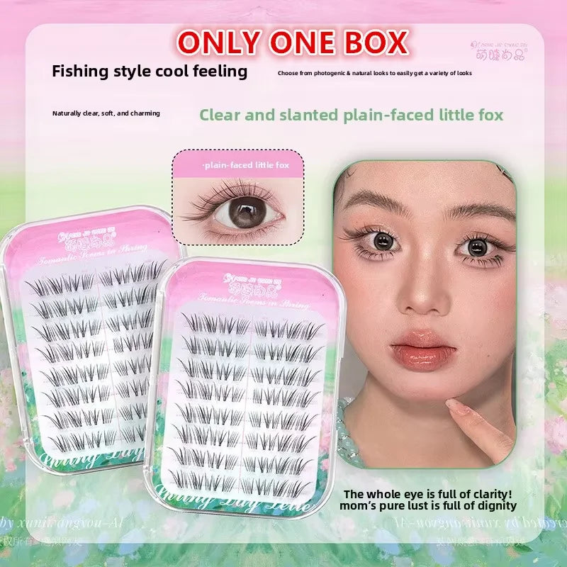 No Glue Self-Adhesive False Eyelashes - Dramatic Volume Natural Wispy Winged Fox Eye Manga Style Fluffy Cat Eye Lashes 7-12mm