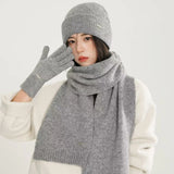 HSF Marketplace wool knitted winter hat, scarf, and gloves set in a coordinated warm style