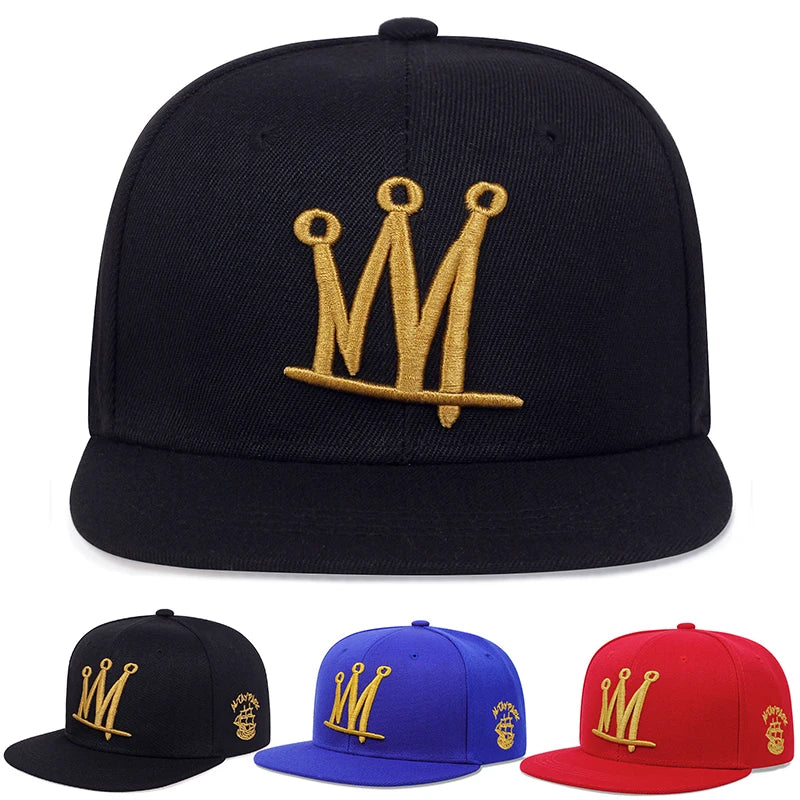Women's hip hop baseball cap with embroidered crown, mesh trucker panels, and snapback closure