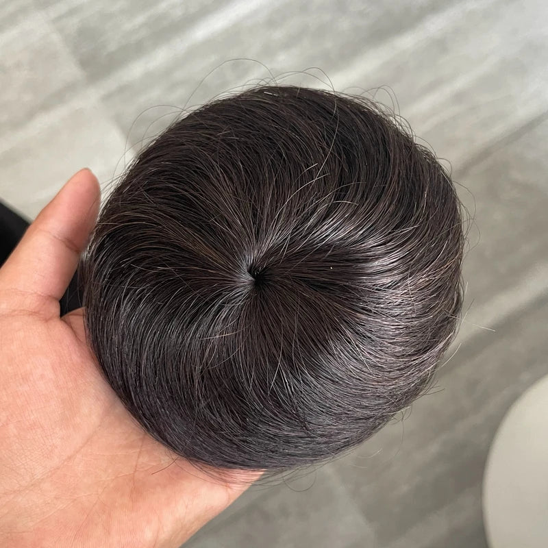 Brown-blonde 6-inch human hair drawstring bun wig hairpiece for thinner hair by HSF Marketplace