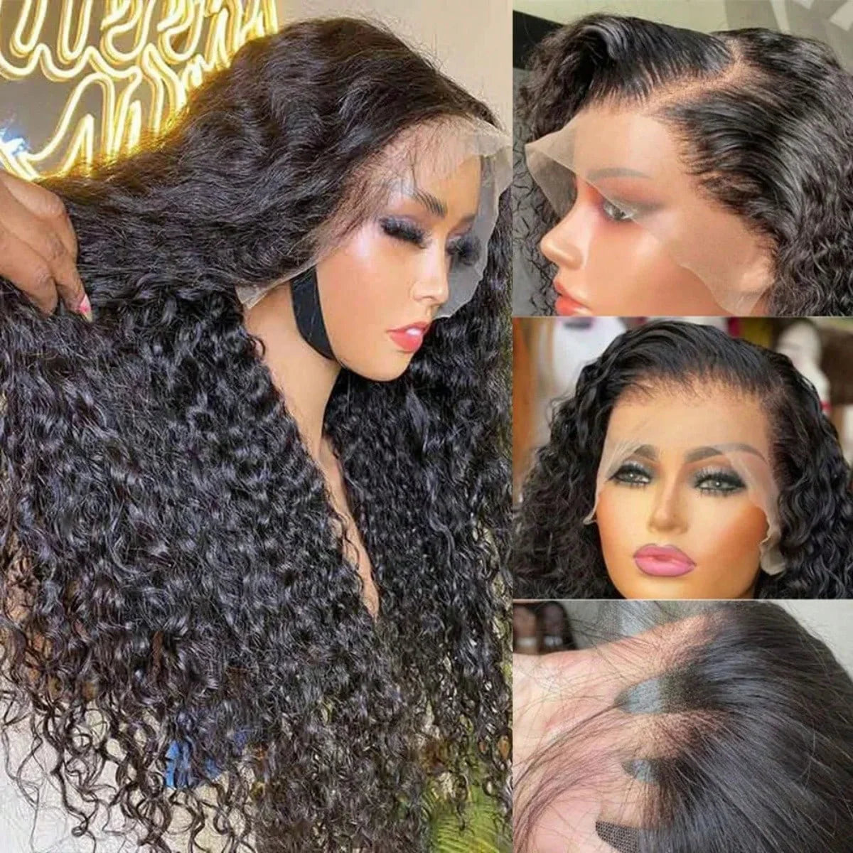 40 Inch 13X4 13x6 Deep Wave HD Transparent Lace Frontal Wigs Water Wave 250% Density Lace Front Wig Brazilian Pre Plucked With Baby Hair  Wig Natural Black Color Human Hair Wigs For Women