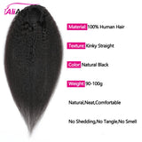 Kinky straight human hair drawstring ponytail extension with clip-in curly texture for women