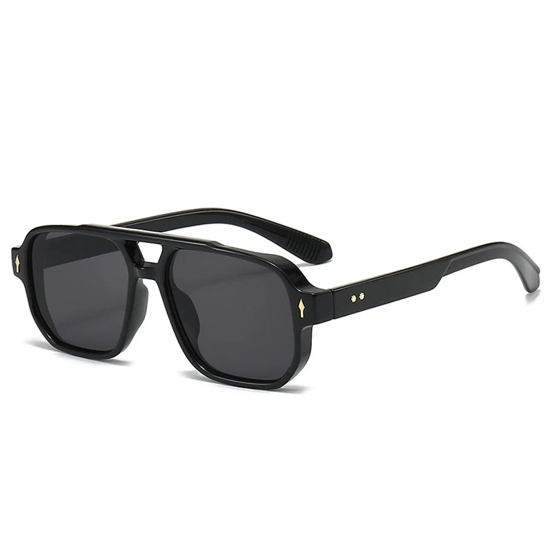 Vintage double bridge men's square sunglasses with clear ocean lenses, rivets, UV400 protection, fashion eyewear for women.