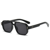 Vintage double bridge men's square sunglasses with clear ocean lenses, rivets, UV400 protection, fashion eyewear for women.