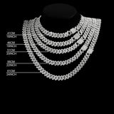 Gold Cuban link chain necklace with rhinestones, 16 to 24 inches, 2-row design, hip hop jewelry for women and men.