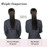 Isheeny straight human hair ponytail extension, Brazilian Remy wrap clip-in, shown in natural style