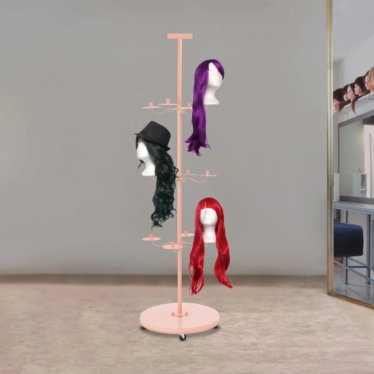 12 Arm Wig Head Display Stand with Universal Wheel Metal Wig Display Holder 360° Wig Display Tool for Hair Salon and Art Gallery