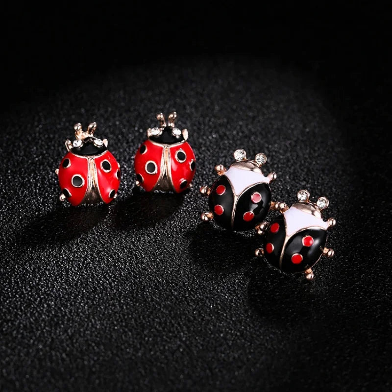 Cute ladybug stud earrings with red rhinestones for women by HSF Marketplace