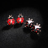 Cute ladybug stud earrings with red rhinestones for women by HSF Marketplace