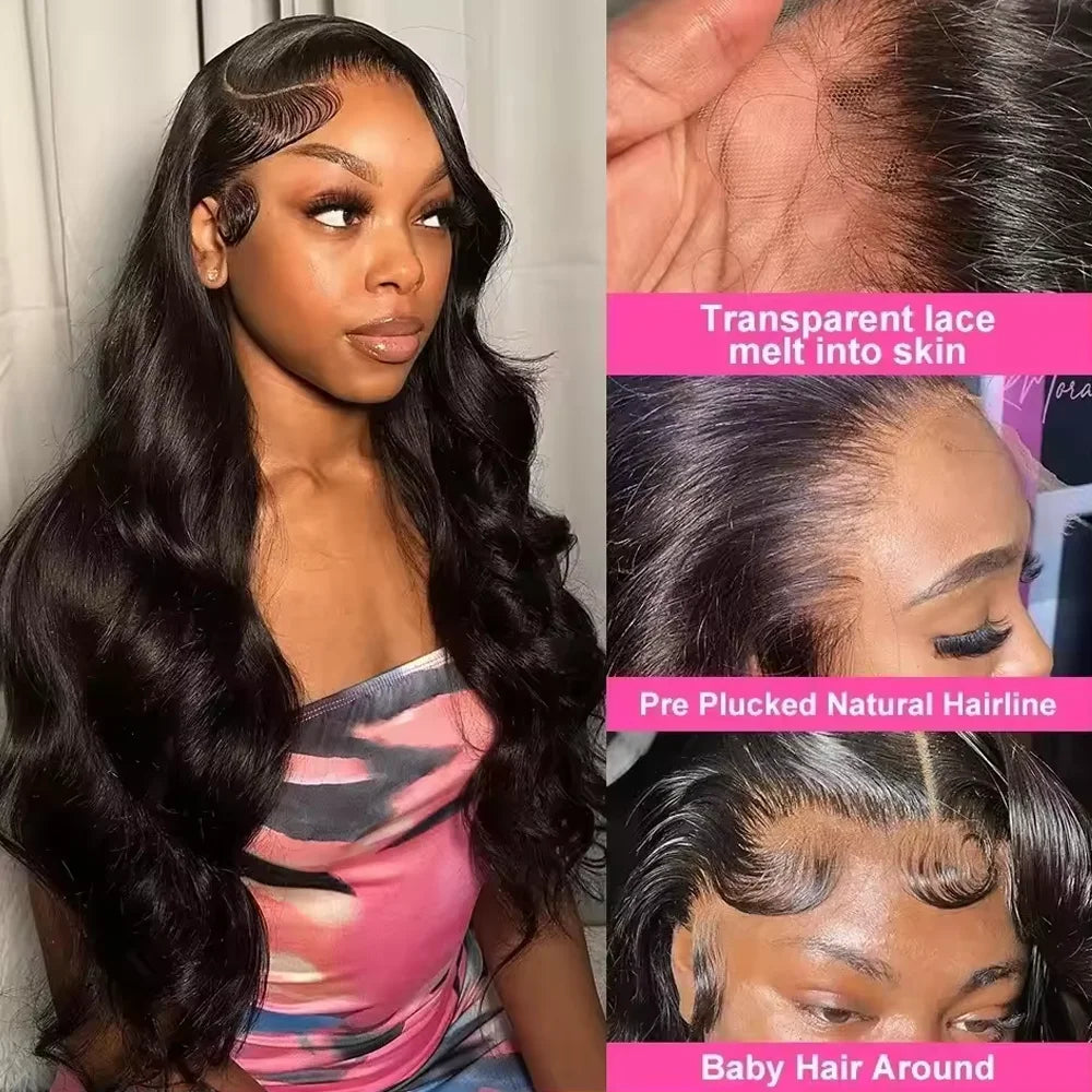 Raw Peruvian body wave human hair wig, 250% density, 40–42 inch, 13x6 HD lace front, glueless closure wig
