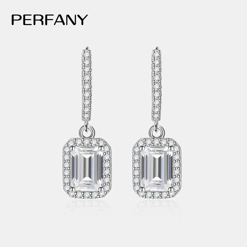 Radiant emerald cut moissanite earrings in S925 silver by HSF Marketplace