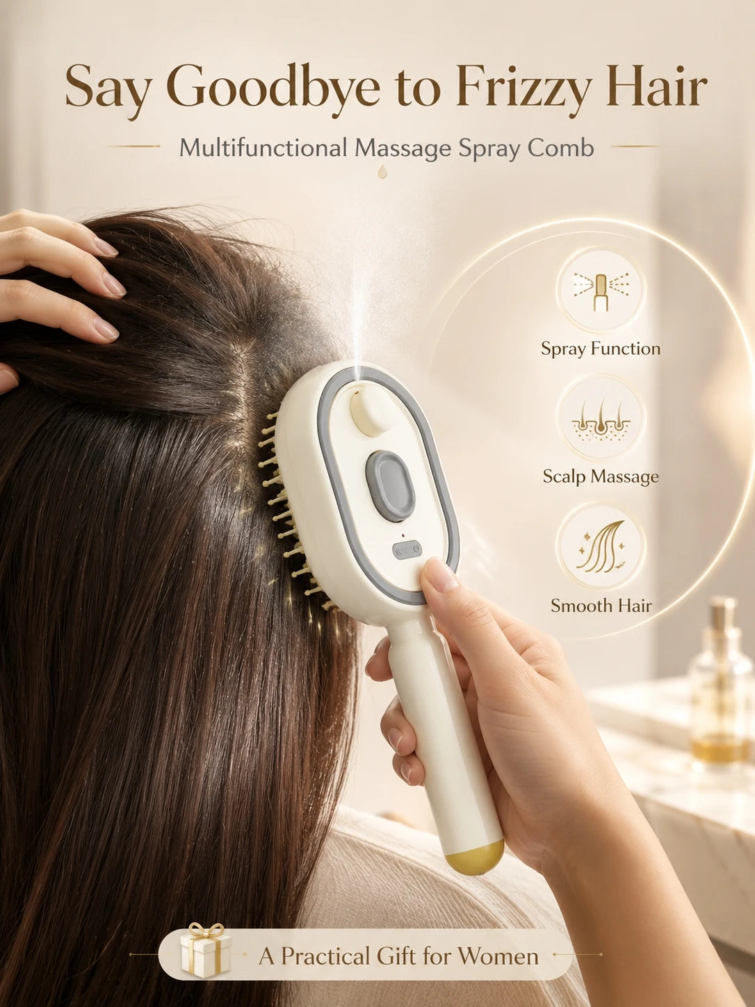 Anti Frizz Electric Spray Hair Brush Air Cushion Red Light Scalp Massager Hair Straightener Portable Hair Care Gifts For Women