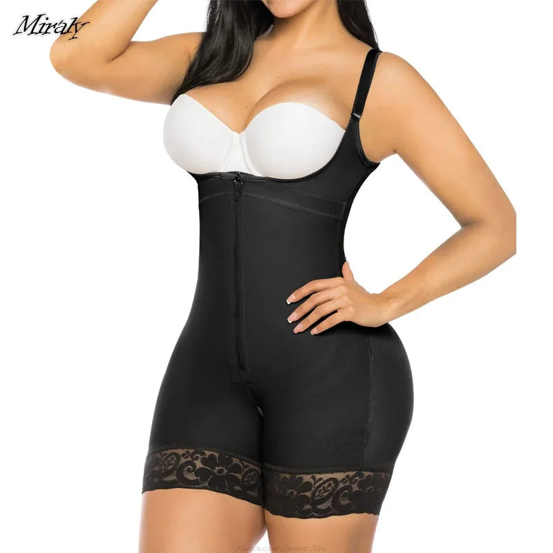 Red Colombian body shapewear bodysuit with waist trainer, tummy control, butt lifter, and thigh slimmer design