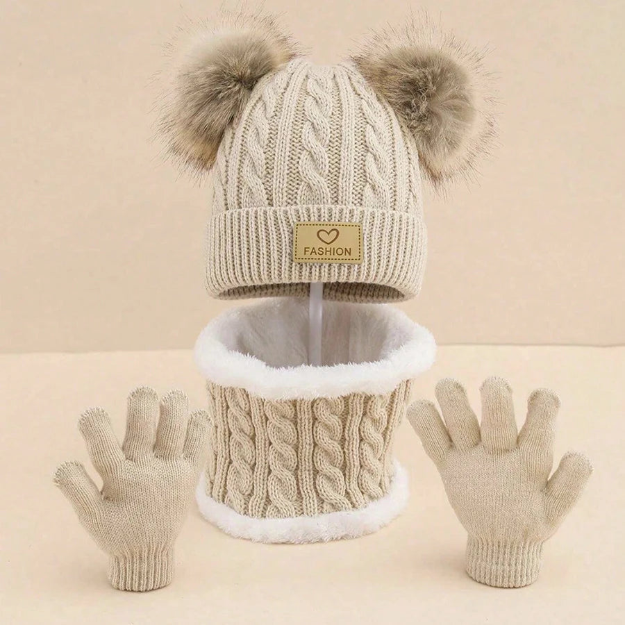 Children's warm hat and neck gloves set by HSF Marketplace for autumn and winter weather