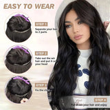 Dark brown invisible wire clip-in hair extensions with adjustable halo and clips, real human hair for women