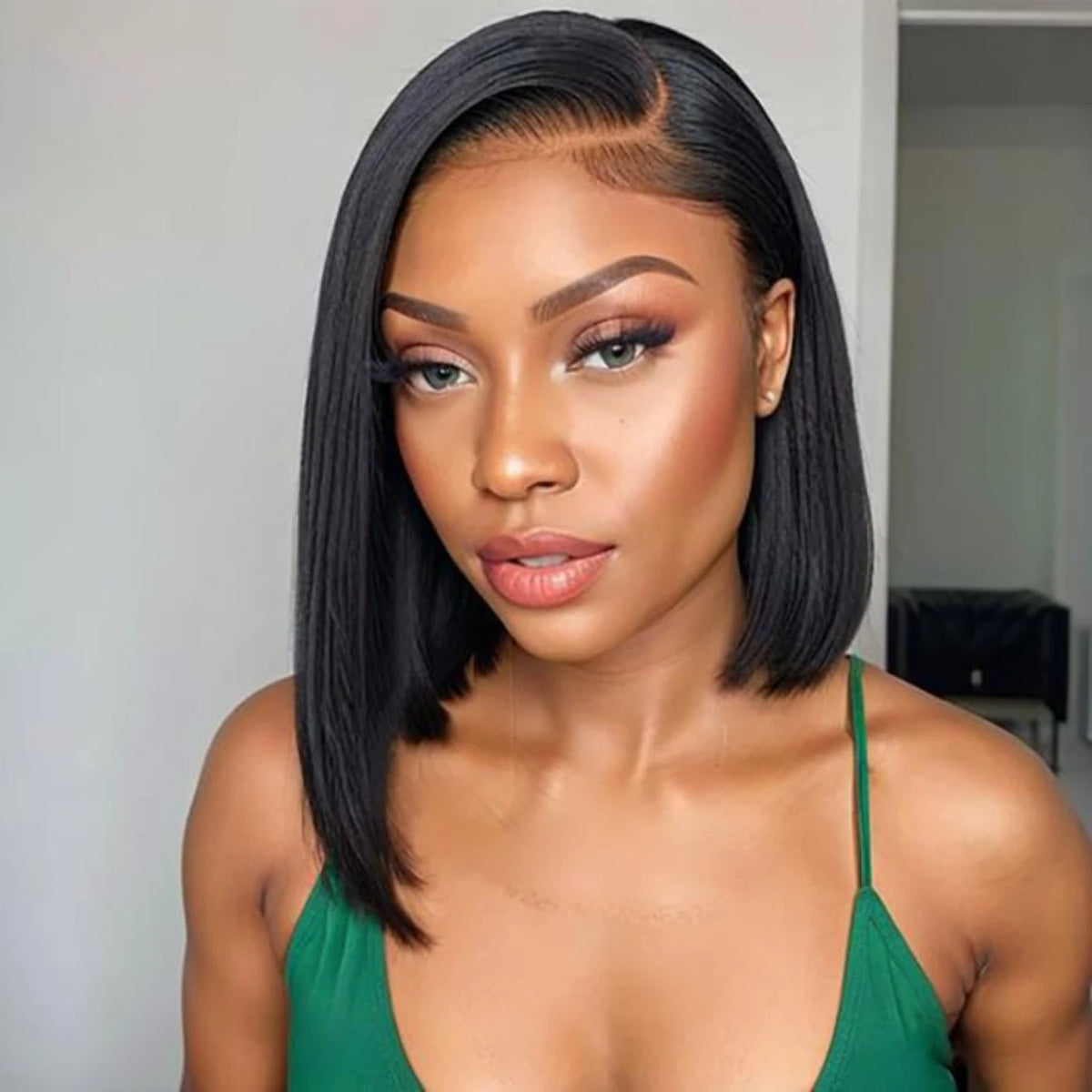 Burgundy 99J short straight human hair bob wig with 13x4 frontal lace