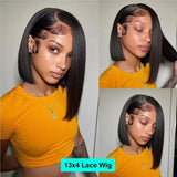 Straight 12-inch human hair bob wig with HD lace front, pre-plucked, transparent lace, from HSF Marketplace.