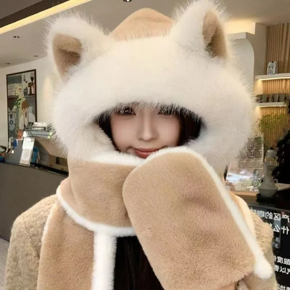3-in-1 fox ear winter hat, scarf and gloves set by HSF Marketplace