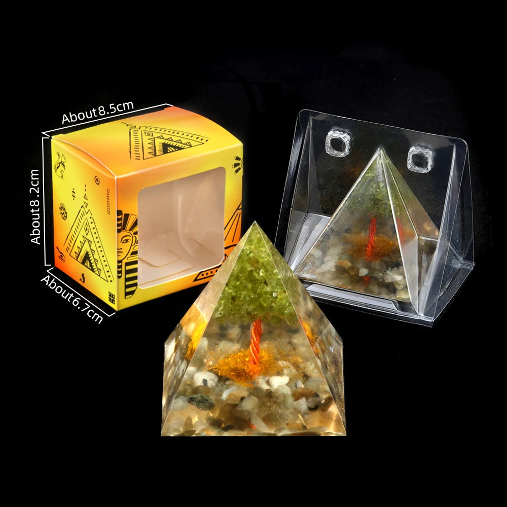 Orgonite Pyramid Tree of Life Natural Stone Healing Crystal Amethyst Energy Generator Reiki Chakra Meditation Tools Room Decor