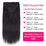 Straight natural black clip-in hair extensions, 100% human hair, 8-piece 120g full-head set