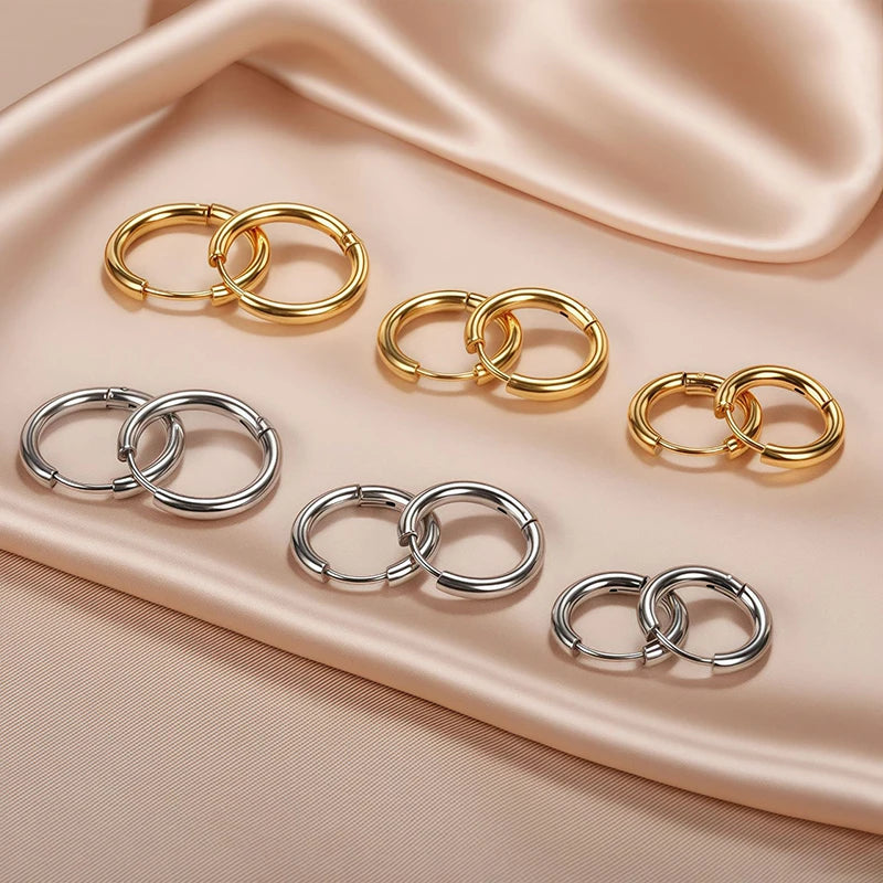 Classic stainless steel round hoop earrings for women by HSF Marketplace