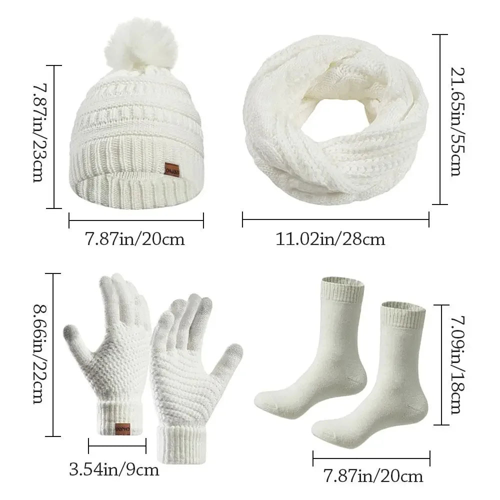 Women's winter hat scarf gloves set with faux fur ball by HSF Marketplace