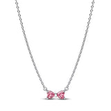 Elegant silver heart bow zircon necklace for women, fine jewelry perfect for Valentine's Day, wedding, or special occasions.