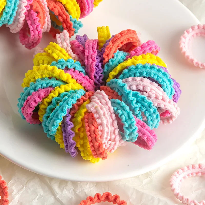 50pcs/Set Unisex Sweet Skirt Edge Pattern Wave Ring Hair Ties Elastic Rubber Band, Cute And Non-Damaging Headwear Casual Ponytai