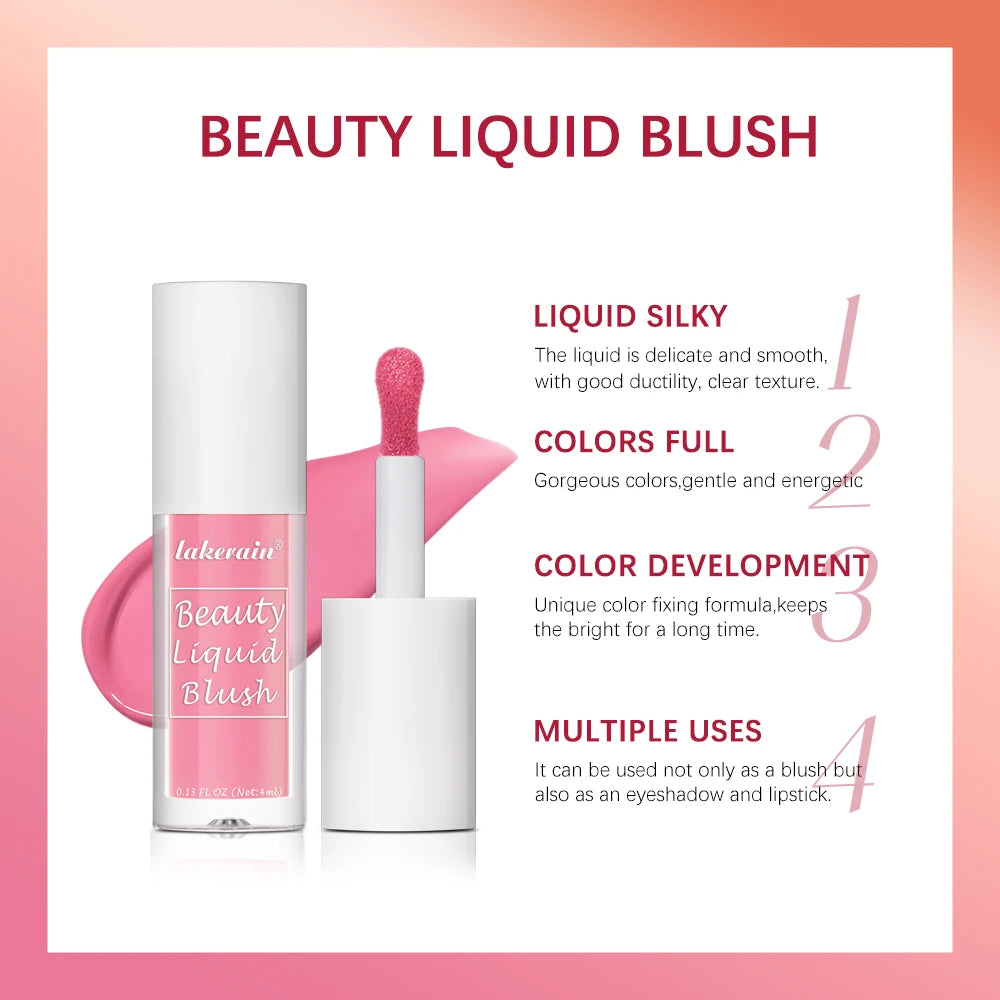 Liquid blush with moisturizing creamy texture, waterproof sweat-proof formula, high-pigment long-lasting color