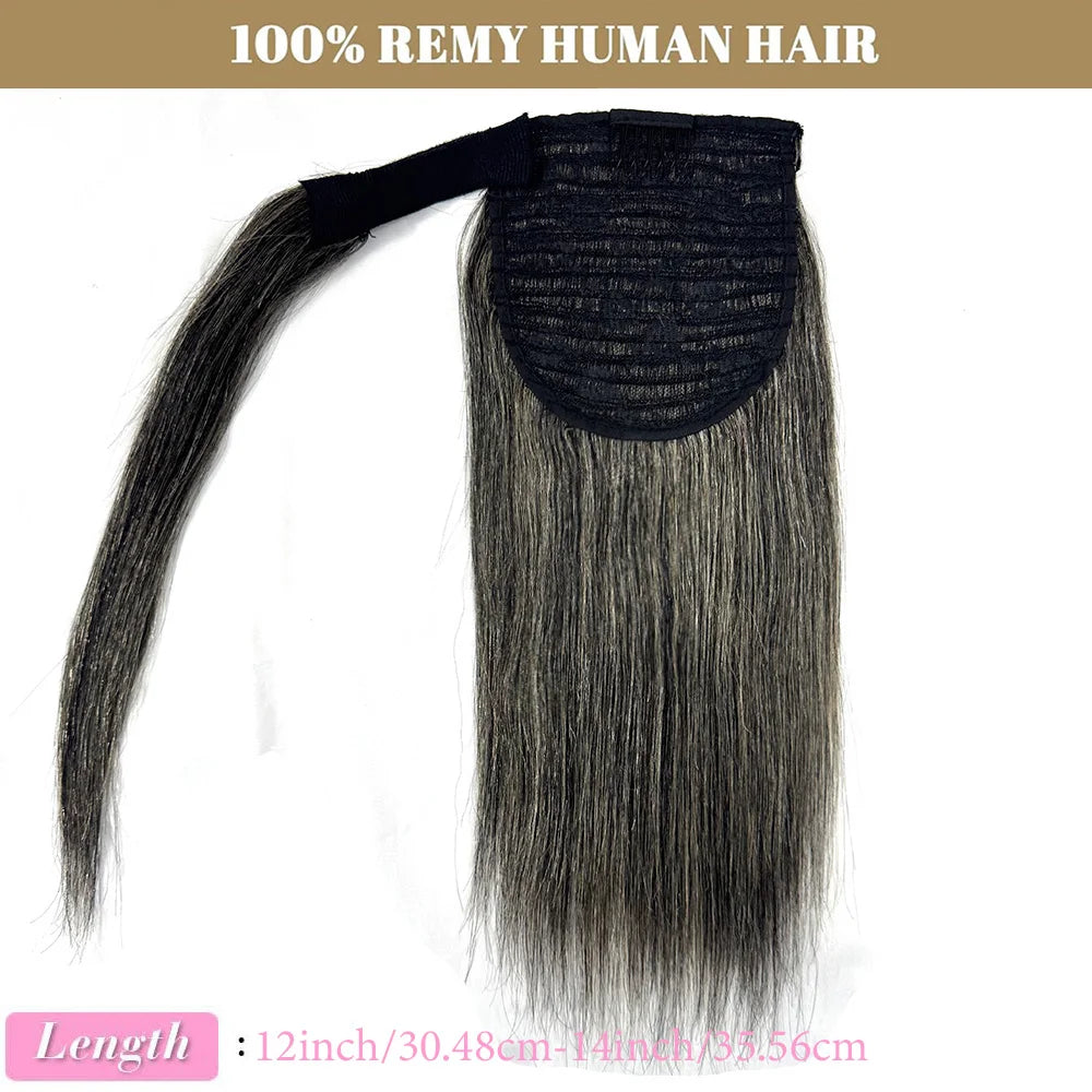 Straight Grandma Gray Ponytail Extension Hairpieces 100% Human Hair for Women Daily Wear  Natural Pony Tail Wrap Around Clip in