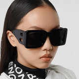 Black women's fashion sunglasses with square retro design, UV400 protection, stylish trendy eyewear by HSF Marketplace.