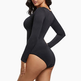 Women's body shapewear bodysuit with tummy control, hooks, and crotch closure for abdomen shaping