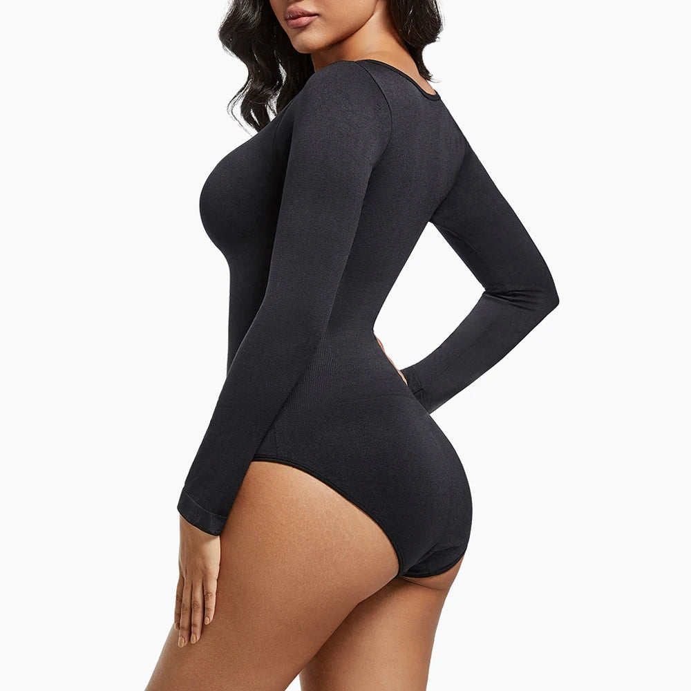 Women's body shapewear bodysuit with tummy control, hooks, and crotch closure for abdomen shaping