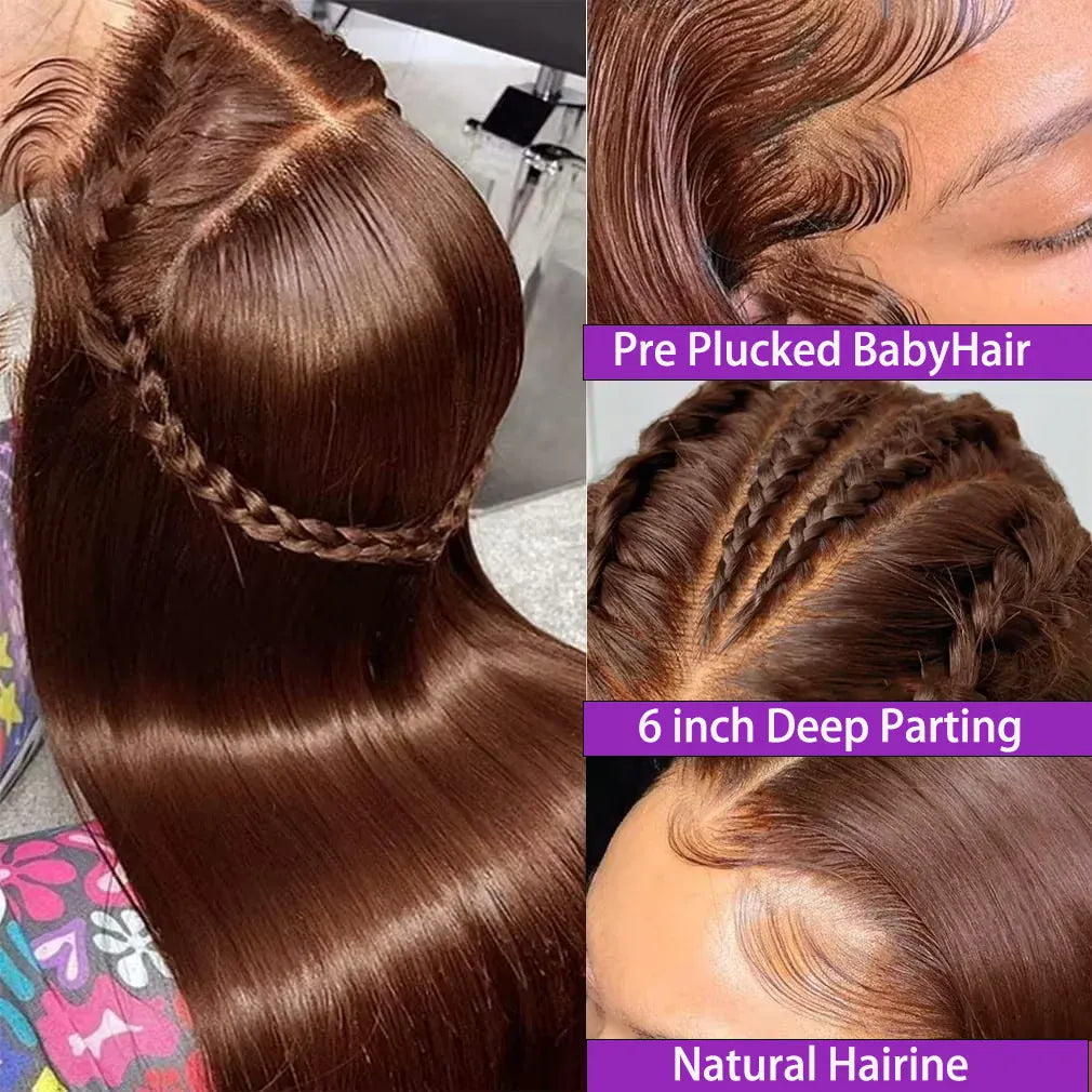 13x4 4# Chocolate Brown Lace Front Wigs Human Hair For Women  Hd Straight Lace Frontal Wig Closure Human Hair Vietnamese Hair