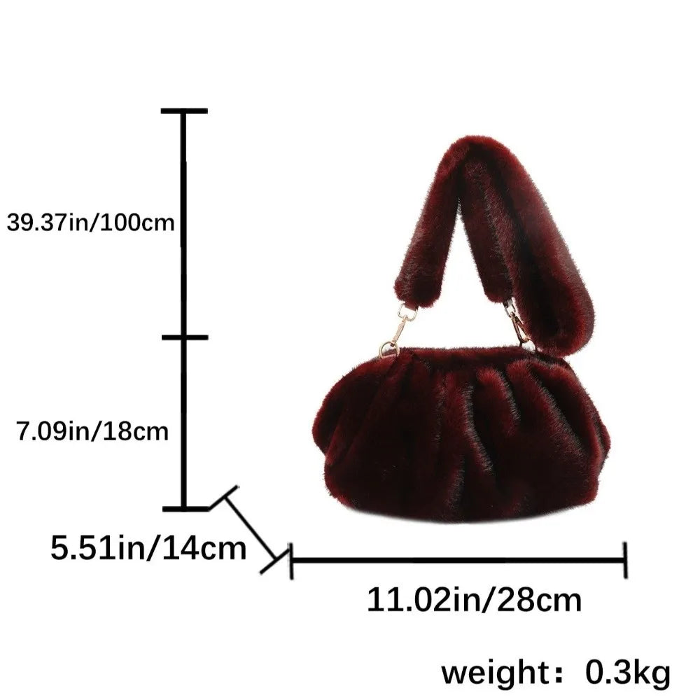 Large capacity HSF Marketplace crossbody handbag with relaxed wrinkle mink fur texture, solid color shoulder purse for women.