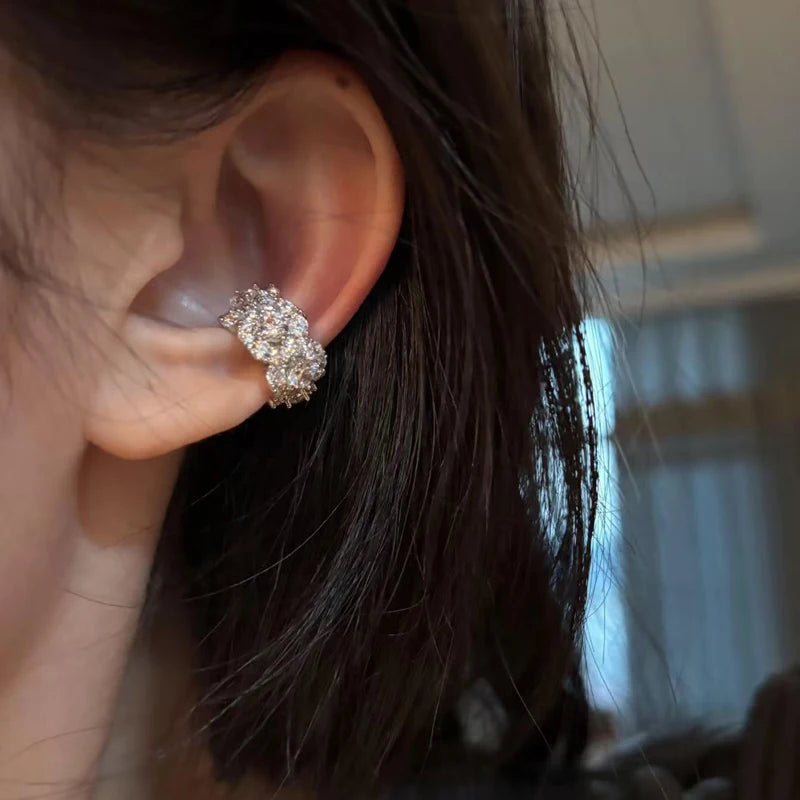 Shiny zircon adjustable metal ear cuff clip earring for women and girls, HSF Marketplace jewelry without ear holes
