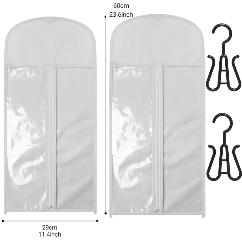 1/2Set Wig Storage Bag With Hanger Hair Bags With Plastic Hanger for Hair Black Wig Organizer Hangers For Multiple Wigs