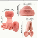 Winter warmth set with plush hat, gloves, and scarf for cozy cold-weather comfort