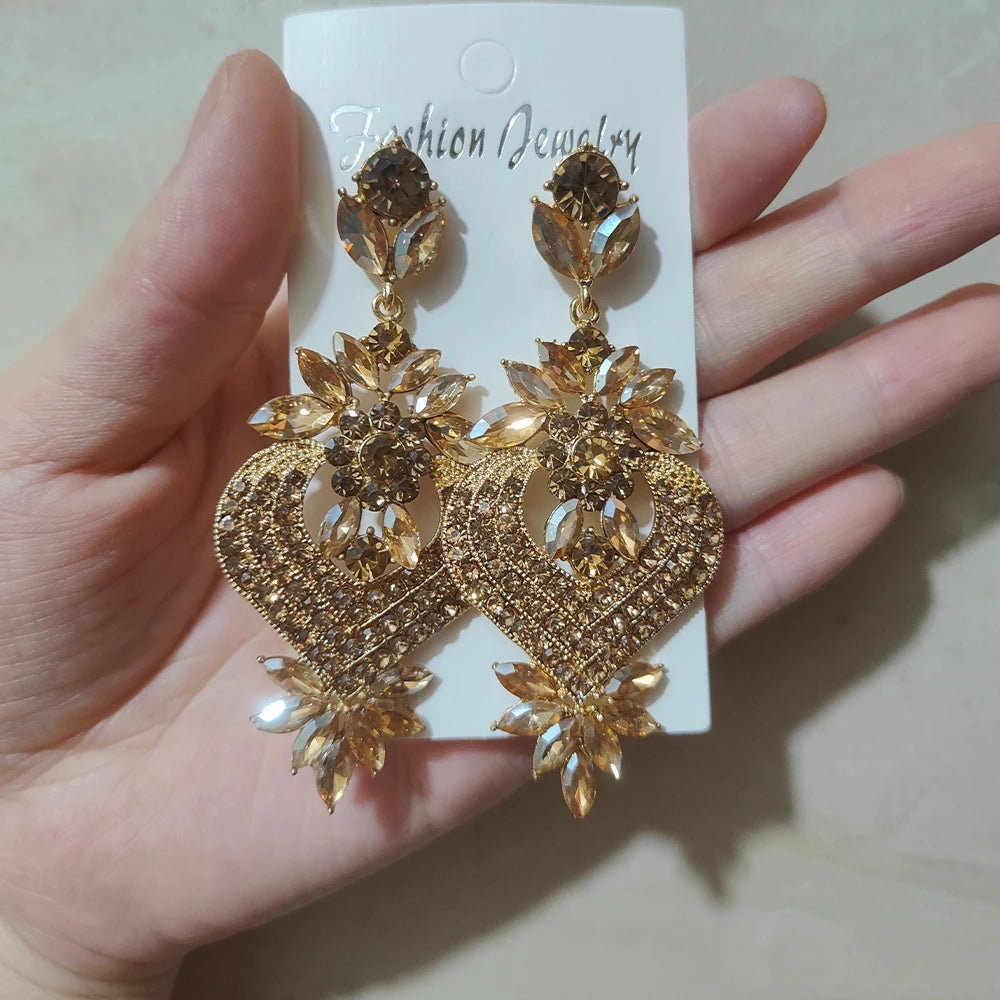Chic champagne crystal chandelier earrings for women by HSF Marketplace, dangling jewelry design
