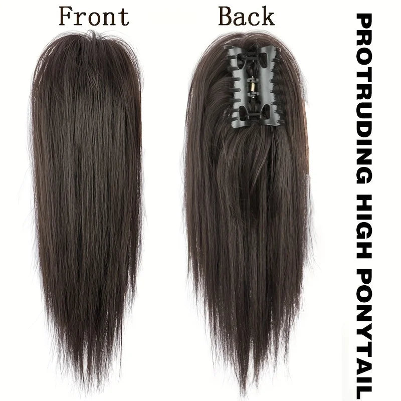 12-inch HSF Marketplace synthetic ponytail extension with claw clip, soft heat-resistant fiber hairpiece for women