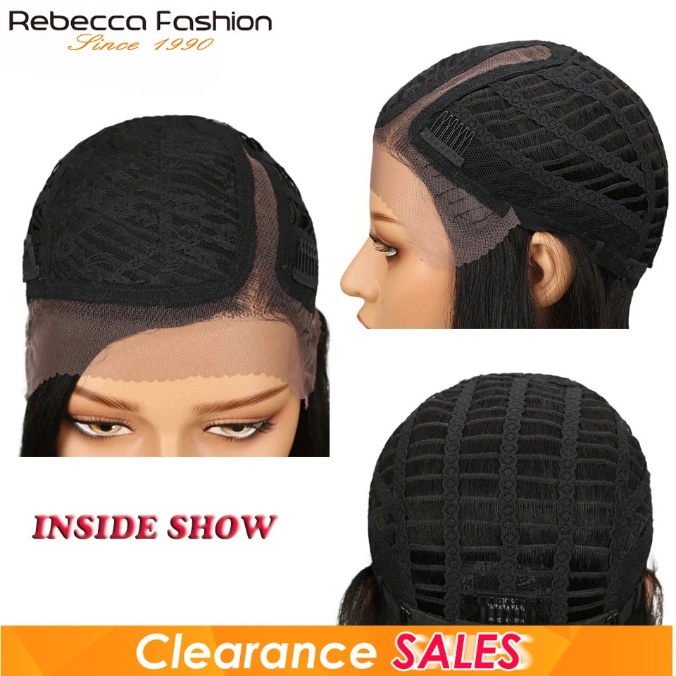 HSF Marketplace Rebecca lace wig with straight human hair, side part, ombre bob style, suitable for Black women.