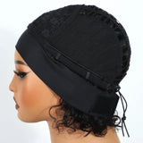 Short curly pixie bob human hair wig, Brazilian Remy hair, glueless half headband style, full machine made