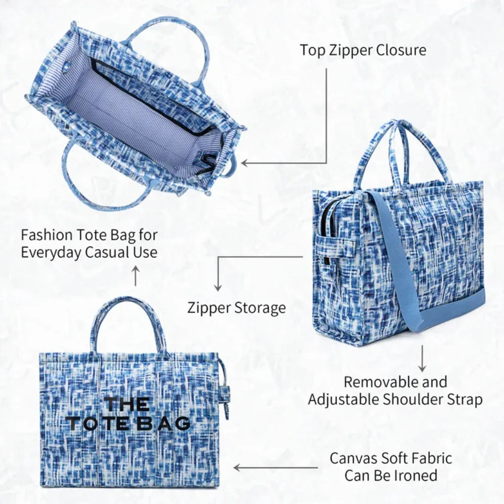 Denim Canvas Tote Bag For Women Large Capacity Color Canvas Bucket Tote Handbags Casual Shoulder Crossbody Bags