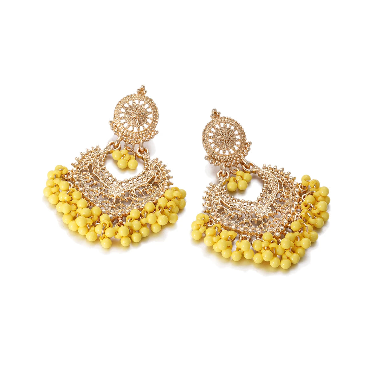 Boho gold heart-shaped flower dangle earrings for women by HSF Marketplace