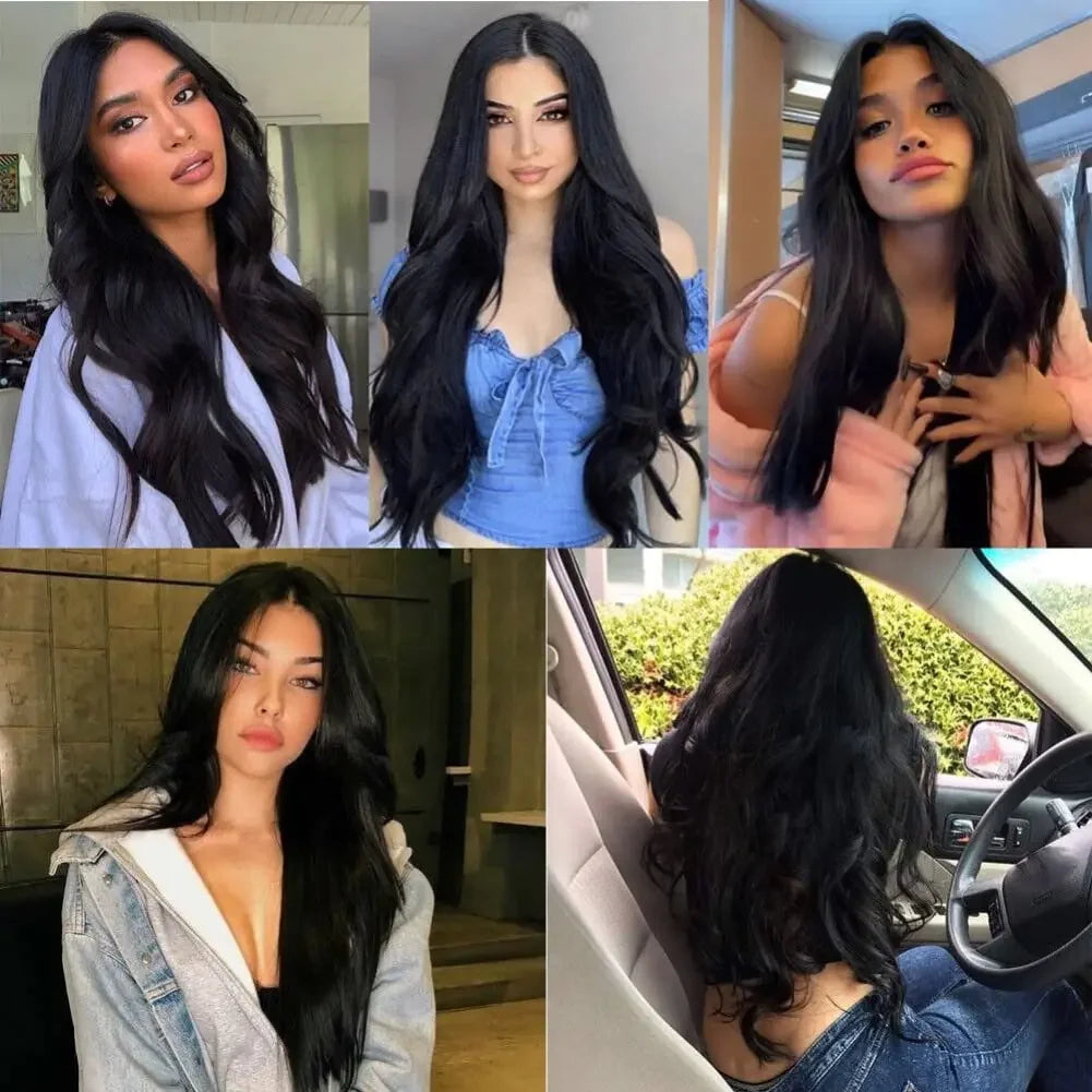 Natural black 100% human hair clip-in extensions, 120g full head 8-piece set by HSF Marketplace