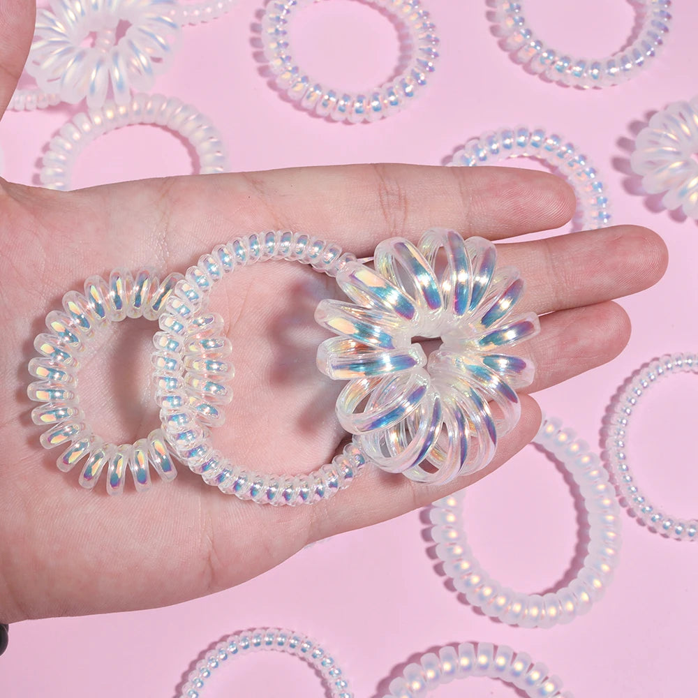 5pcs/lot Mermaid Gold Laser Telephone Line Hair Ropes For Girls High Elasticity Headband Tied Bun Hair Loop Rubber Band Headband